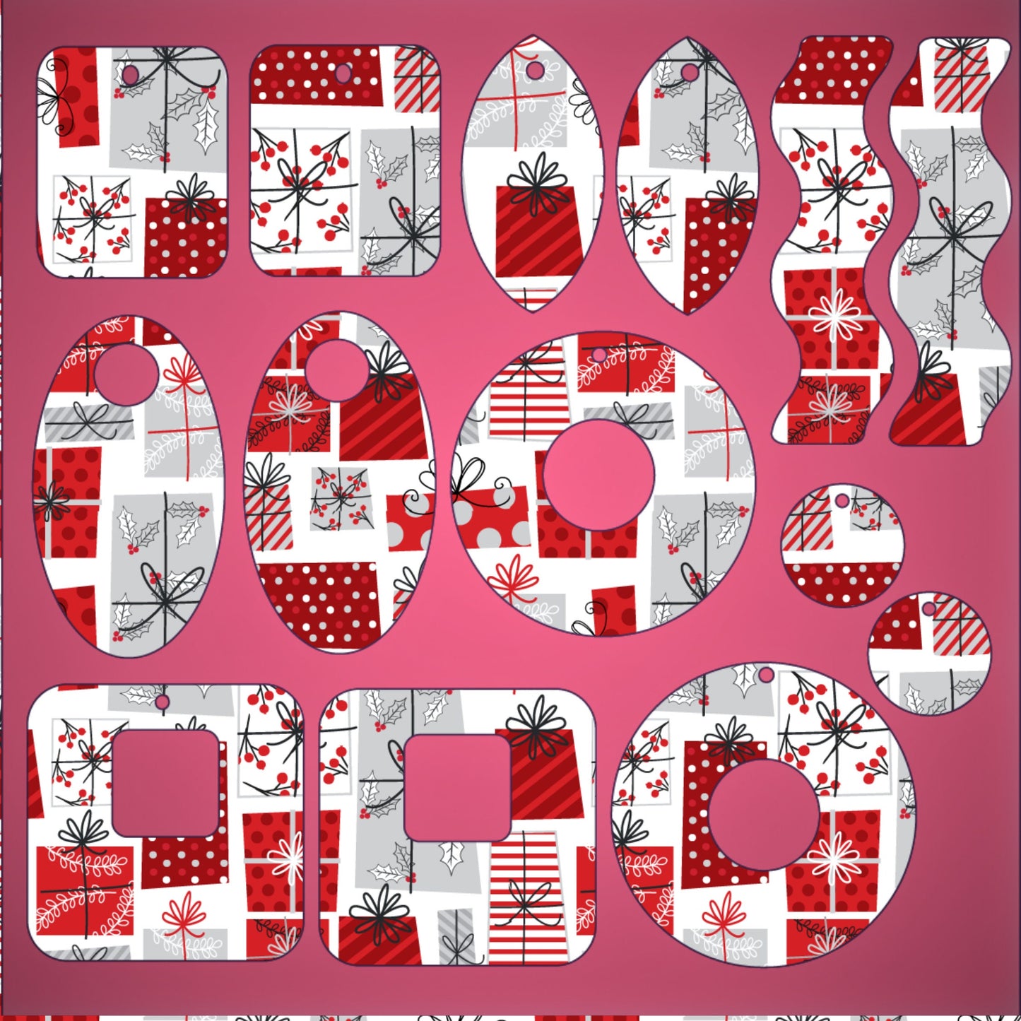 Christmas Gift Patterned Acrylic Sheets – Red Laser Cut Acrylic & MDF Wood Sheets for Jewelry & Cup Toppers