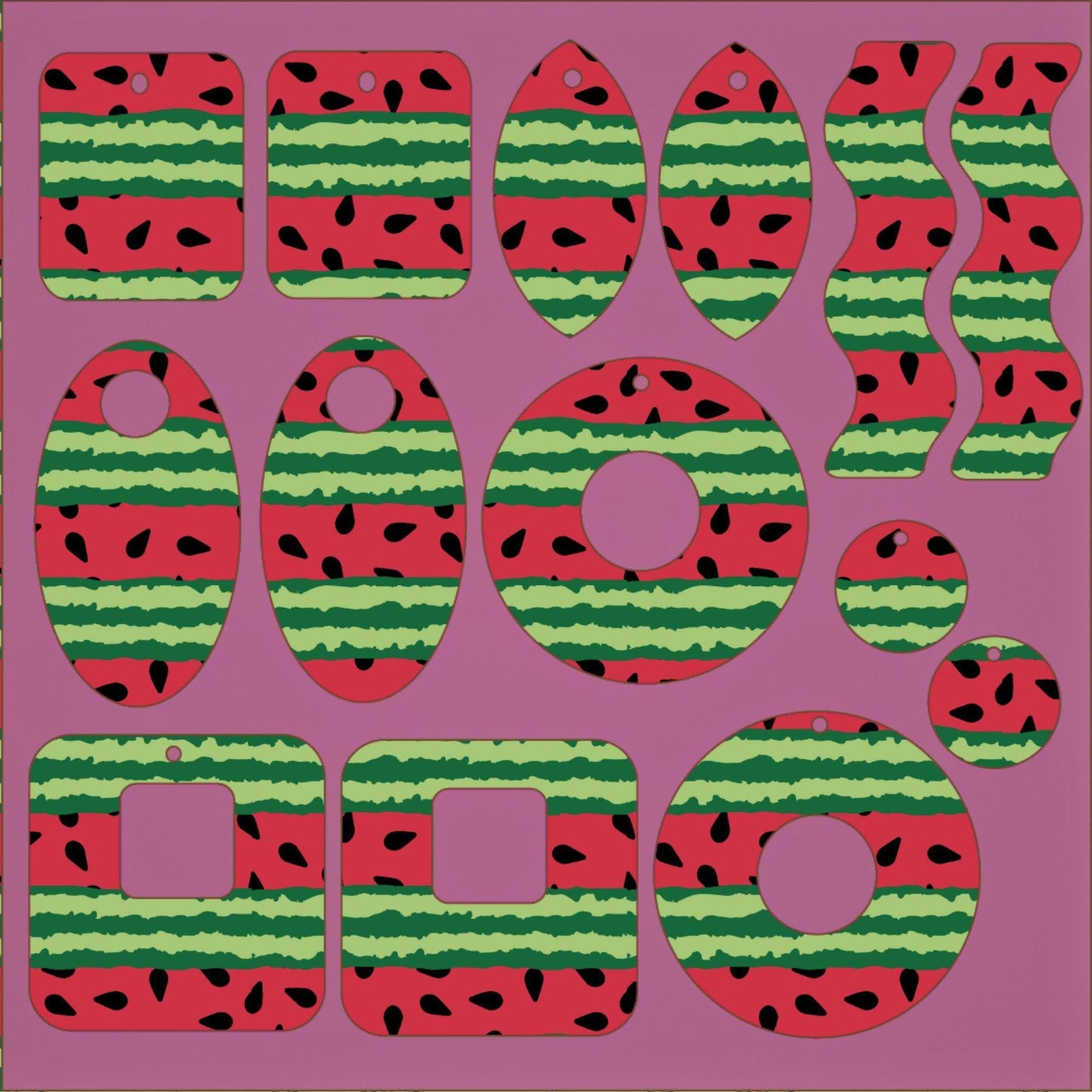 Watermelon Stripes Patterned Cast Acrylic, Flex and Wood for Lasers
