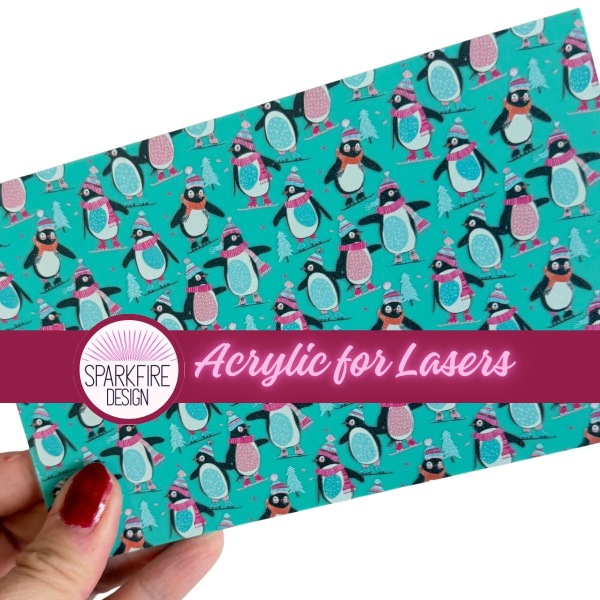 Penguin Print Acrylic Sheet for Laser Cutting: 6x4" 1/8" Thick