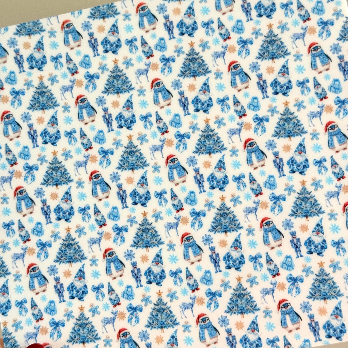 Blue Christmas Patterned Cast White Core Acrylic, Chinoiserie Patterned Acrylic Sheet, Acrylic for Lasers, Christmas Acrylic, Xmas