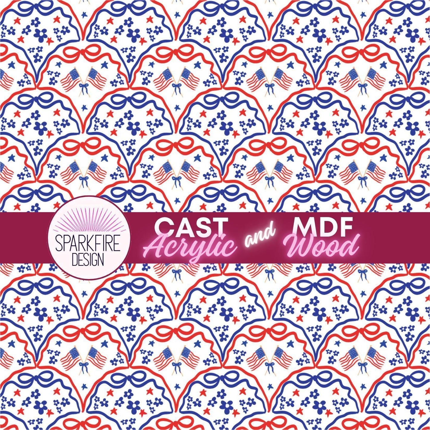 Red, White and Blue Flag Patterned acrylic sheet for laser cutting. The pattern is patriotic, 4th of July, and patriotic.