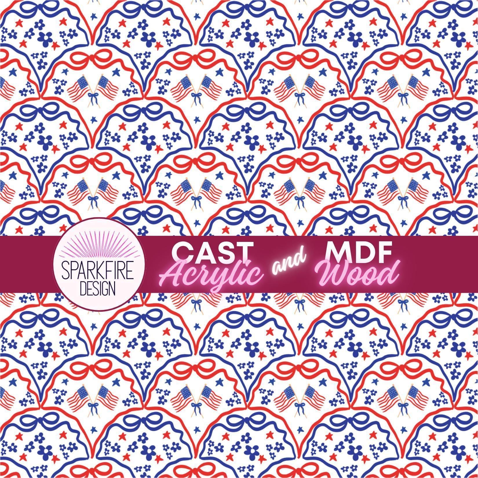 Red, White and Blue Flag Patterned acrylic sheet for laser cutting. The pattern is patriotic, 4th of July, and patriotic.