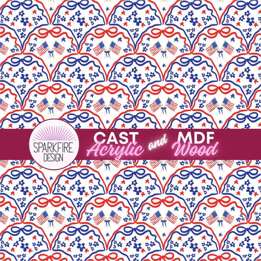 Red, White and Blue Flag Patterned acrylic sheet for laser cutting. The pattern is patriotic, 4th of July, and patriotic.