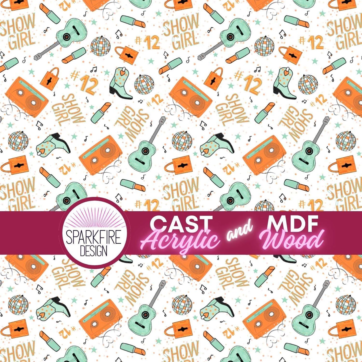 Swiftie Music, Pop Star, Guitar Patterned Cast Acrylic, Flex and Wood for Lasers