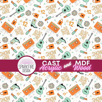 Swiftie Music, Pop Star, Guitar Patterned Cast Acrylic, Flex and Wood for Lasers
