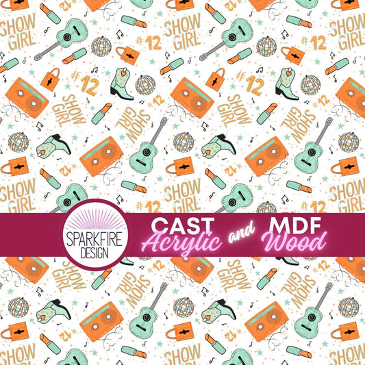 Swiftie Music, Pop Star, Guitar Patterned Cast Acrylic, Flex and Wood for Lasers