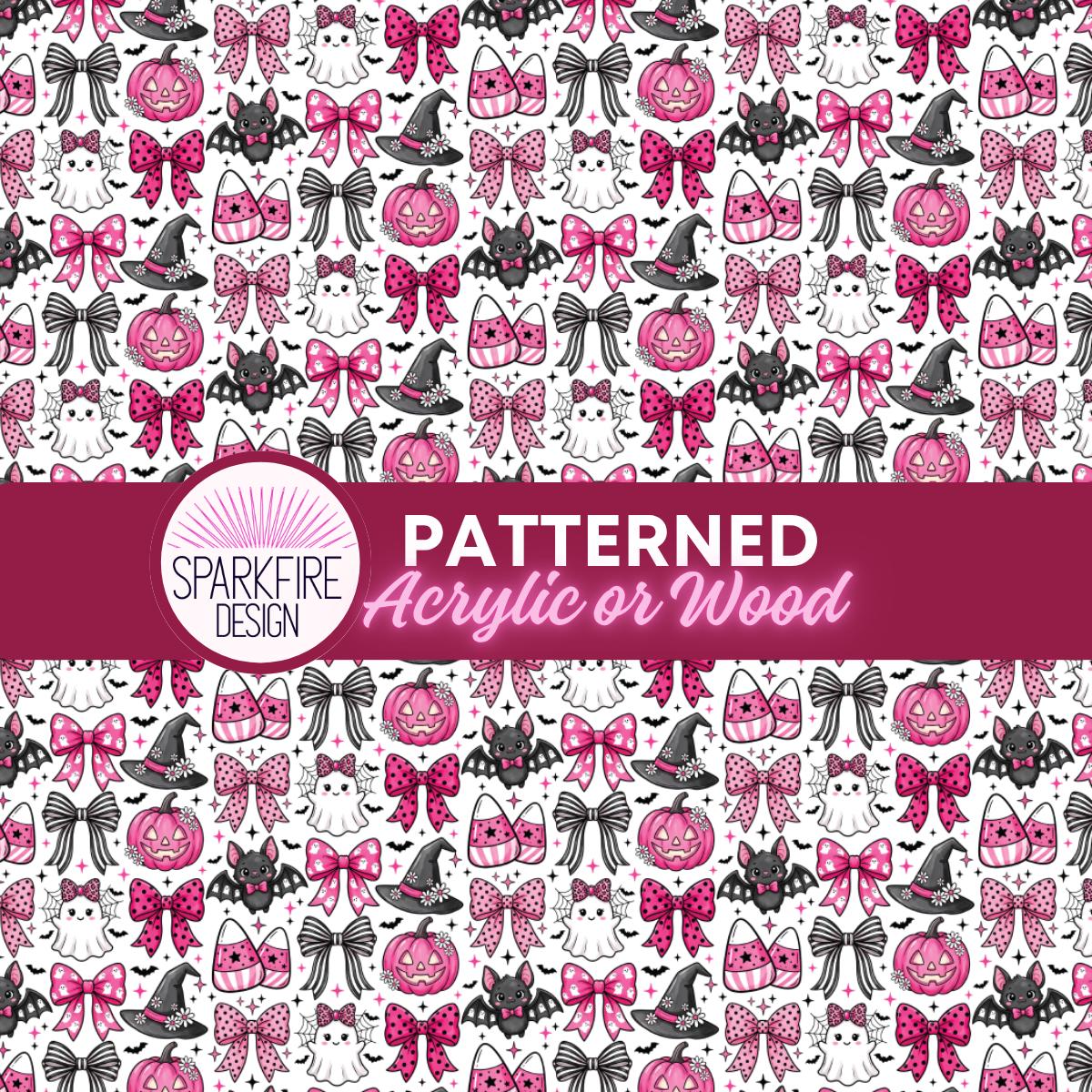 Football Patterned Sheet – Pink Halloween Ghosts & Bows | Laser Cuttable Acrylic, Wood and Flex