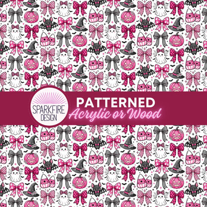 Football Patterned Sheet – Pink Halloween Ghosts & Bows | Laser Cuttable Acrylic, Wood and Flex