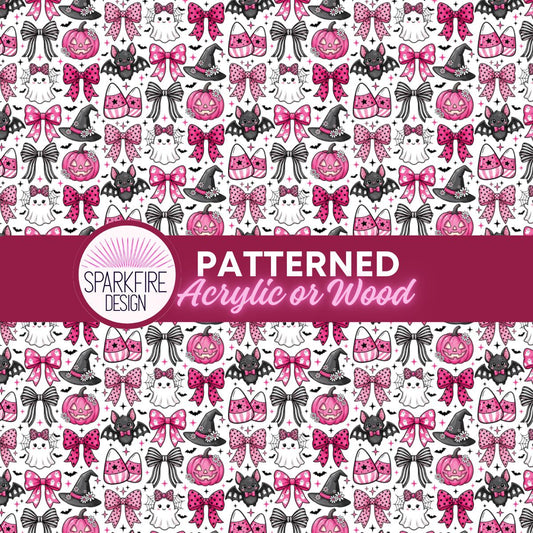 Football Patterned Sheet – Pink Halloween Ghosts & Bows | Laser Cuttable Acrylic, Wood and Flex