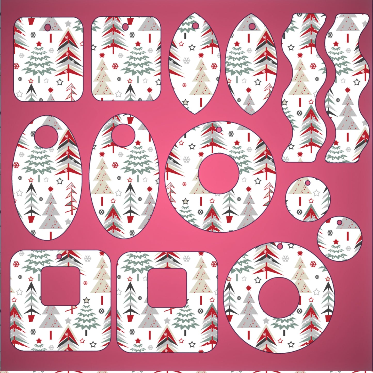 Christmas Tree Patterned Acrylic Sheets | Christmas Acrylic Patterns- Red Gray Trees
