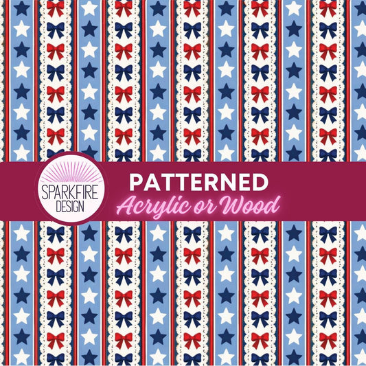 Stars and Stripes Patterned Acrylic Sheets - 4th Of July Stars Stripes USA Design Patterned Cast Acrylic, Flex and Wood for Lasers