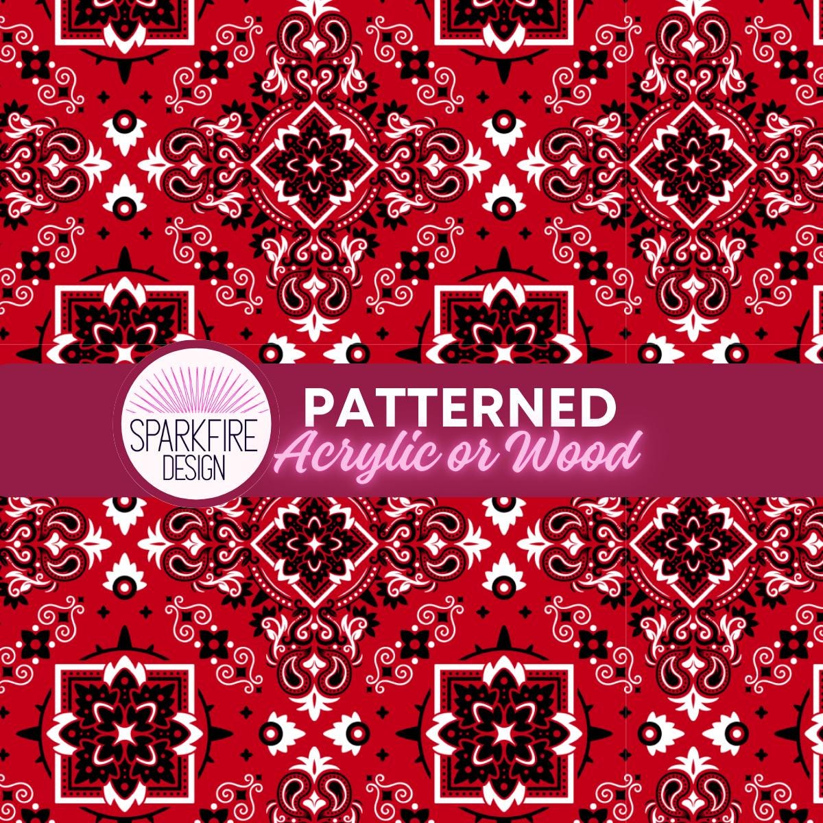 Red Bandana Patterned Laser Acrylic, Red Bandana Sheet For Earrings, Flex, Wood