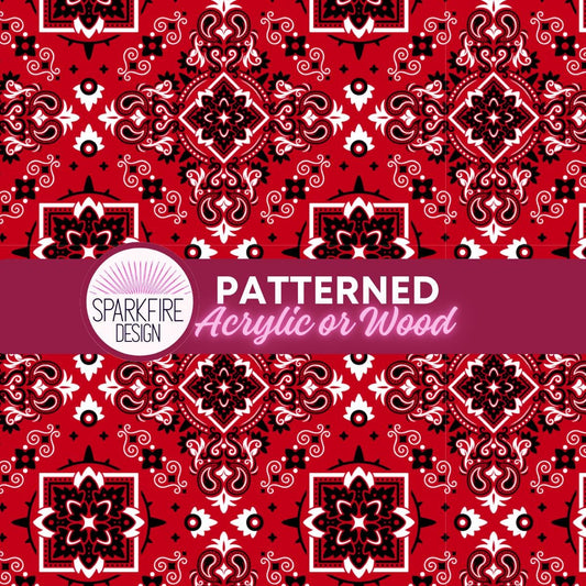 Red Bandana Patterned Laser Acrylic, Red Bandana Sheet For Earrings, Flex, Wood