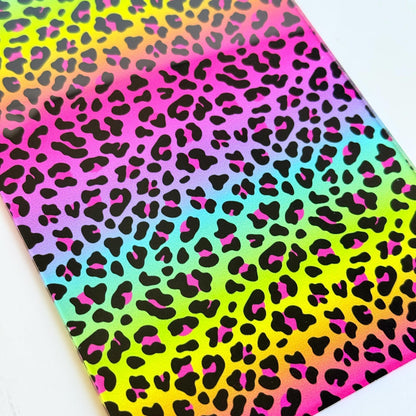 Patterned Acrylic Sheet - Rainbow Leopard UV Printed Clear Core Acrylic for Laser Cutting Patterned Cast Acrylic, Flex and Wood for Lasers