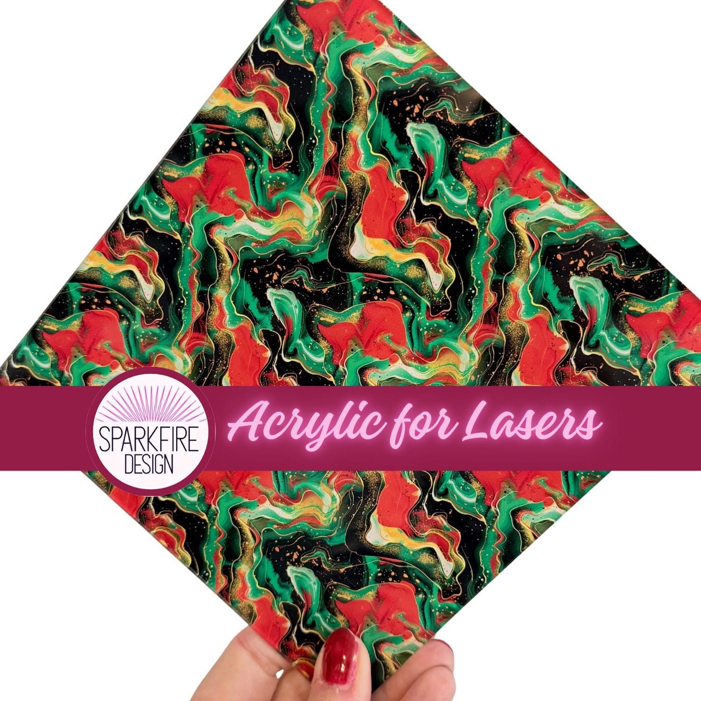 Red Green Christmas Acrylic Sheet - Patterned Cast Acrylic Swirl for Laser Cutting