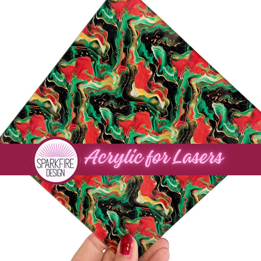 Red Green Christmas Acrylic Sheet - Patterned Cast Acrylic Swirl for Laser Cutting