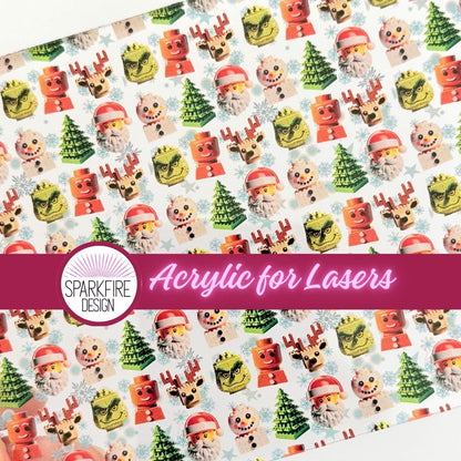 Christmas Acrylic, Patterned Cast  Acrylic for Lasers, Block Xmas Acrylic, Acrylic for jewelry, Acrylic for Glowforge, Aeon, xTool P Series