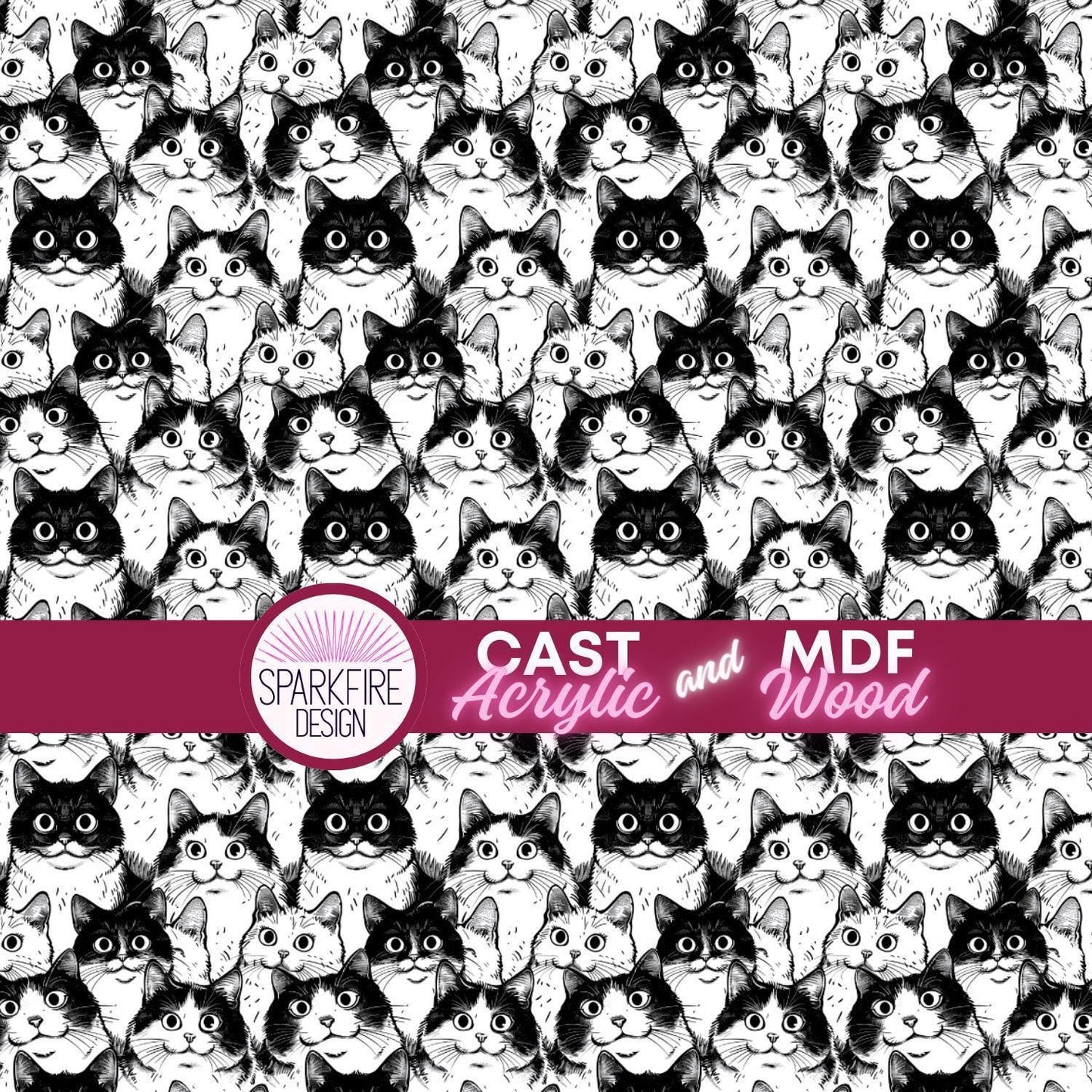 Black and White Cats Patterned Cast Acrylic, Flex and Wood for Lasers