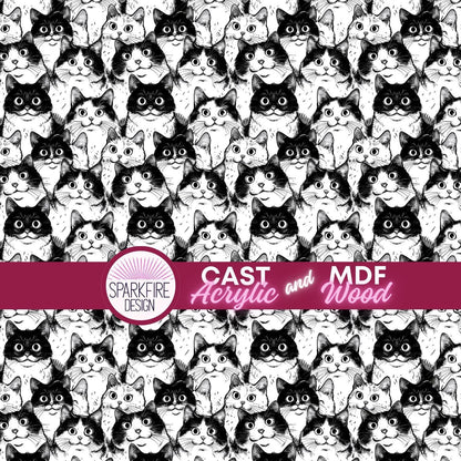 Black and White Cats Patterned Cast Acrylic, Flex and Wood for Lasers