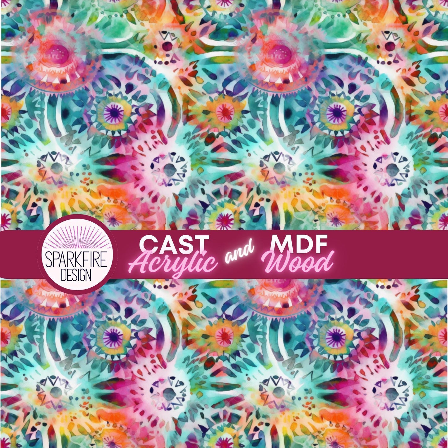 Tie Dye Patterned Cast Acrylic, Flex and Wood for Lasers