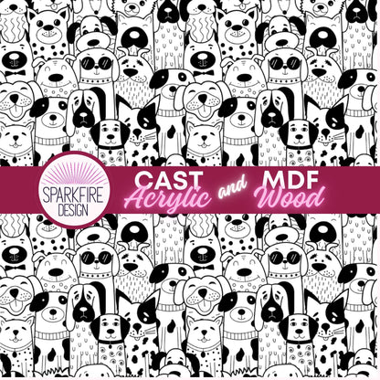 Black and White Dogs Patterned Cast Acrylic, Flex and Wood for Lasers