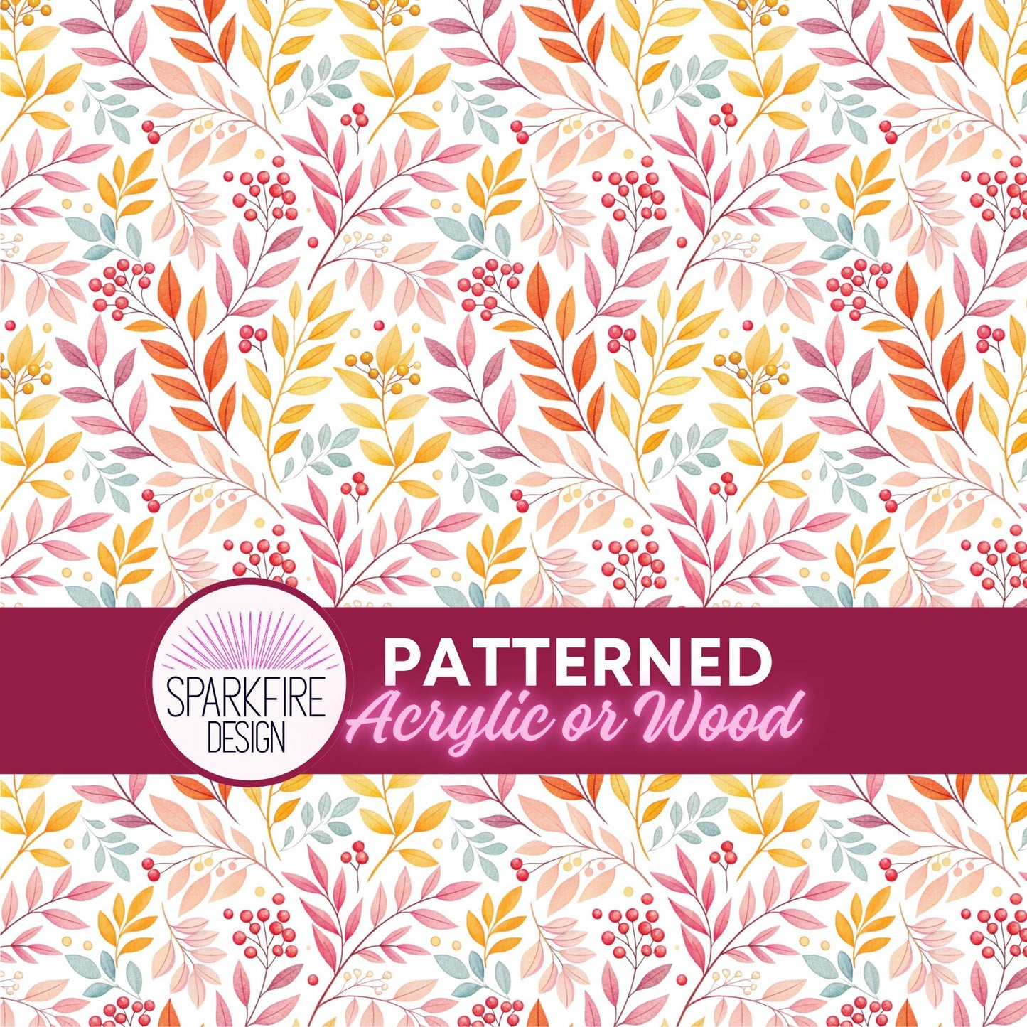 Pastel Pink and Yellow Leaves Patterned Cast Acrylic, Flex and Wood for Lasers