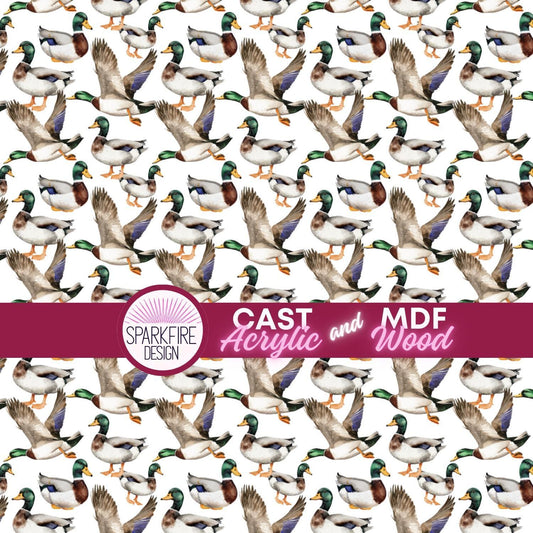 Ducks Mallards Hunting Patterned Cast Acrylic, Flex and Wood for Lasers