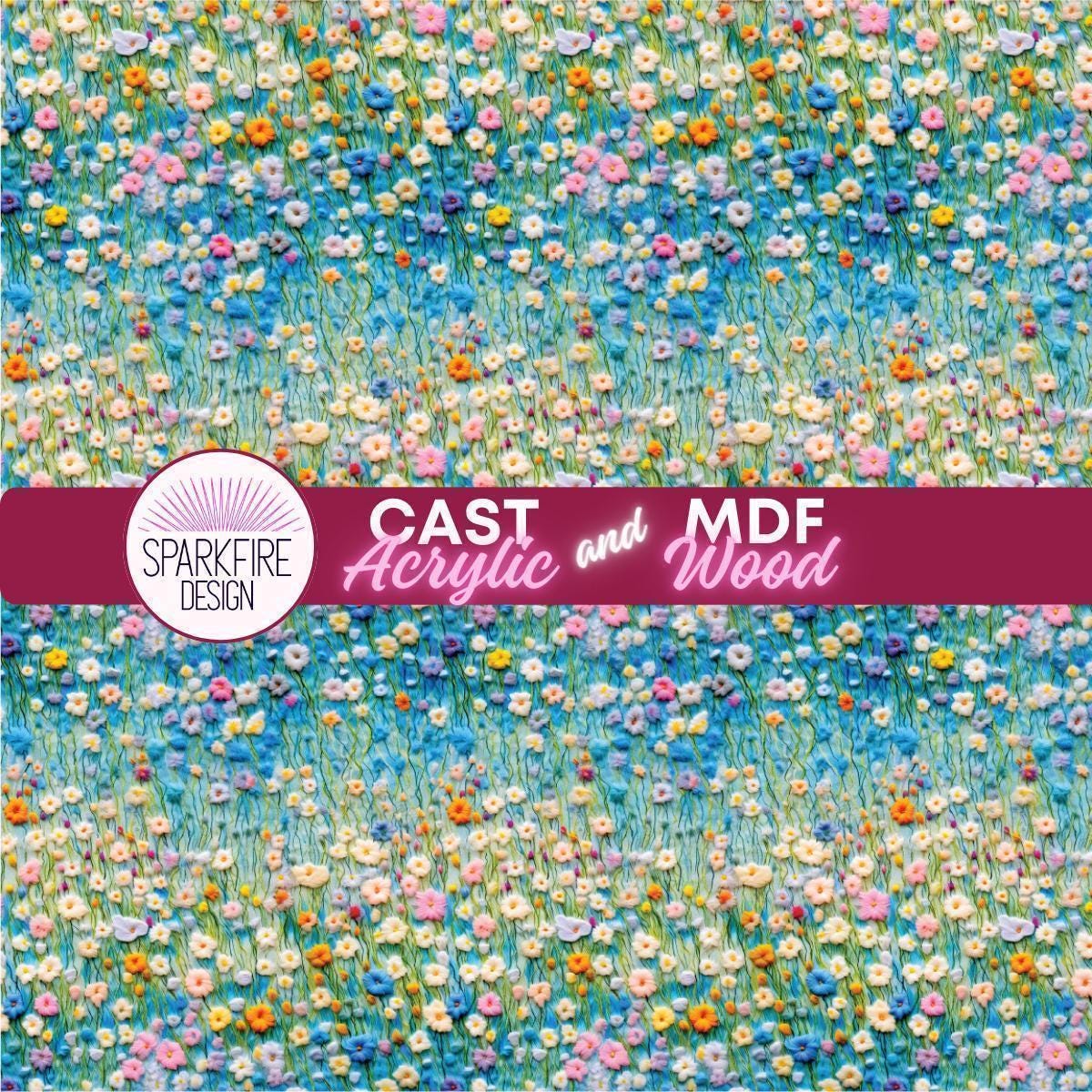 Meadow Floral Flower patterned acrylic for laser cutting. Cast acrylic sheet for lasers.