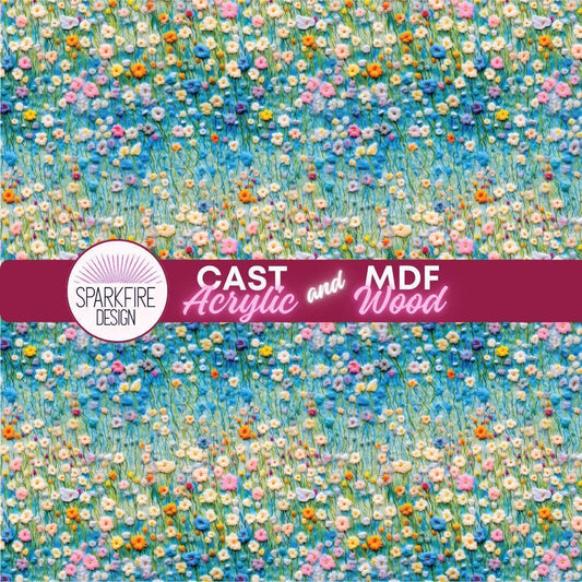 Meadow Floral Flower patterned acrylic for laser cutting. Cast acrylic sheet for lasers.