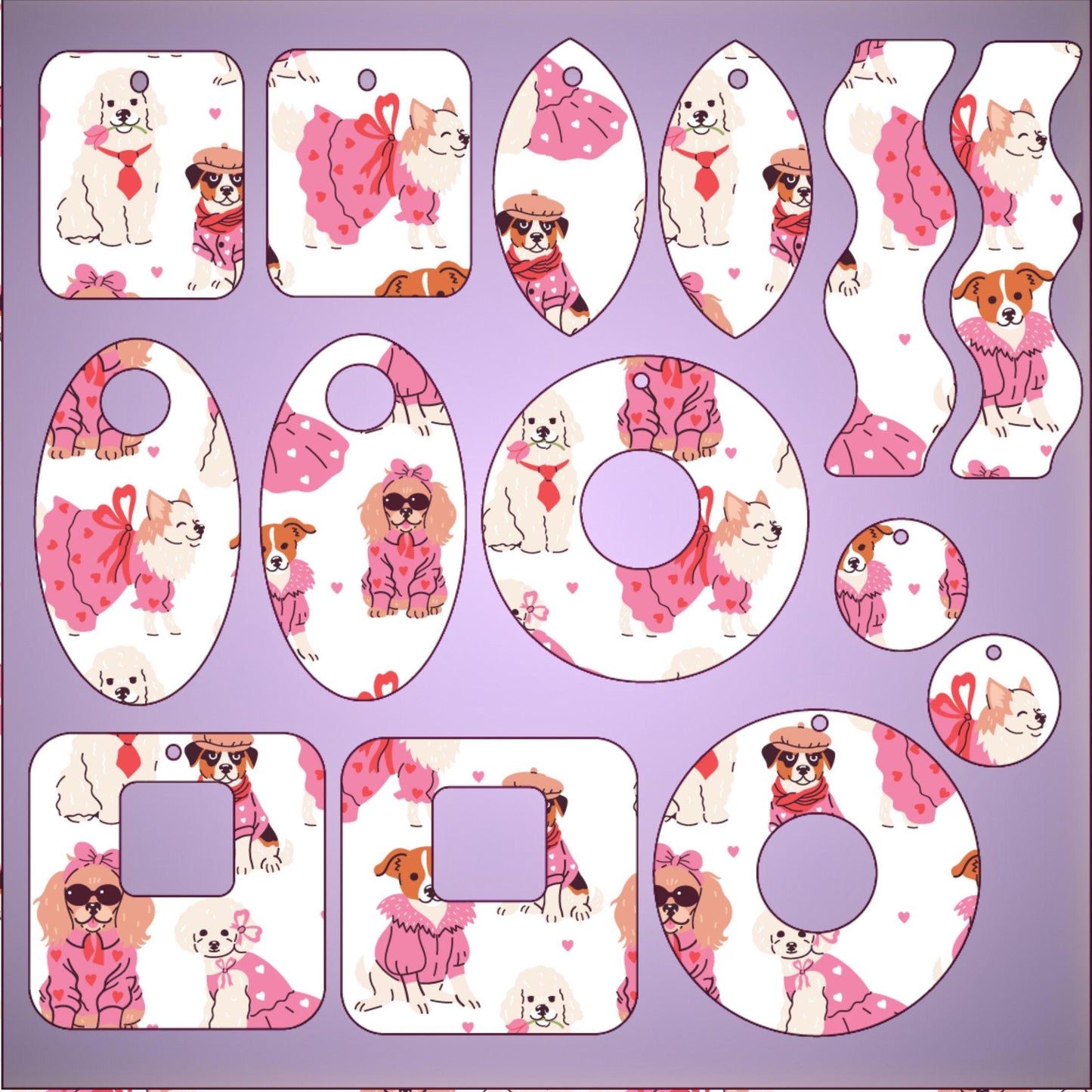 Dogs in Pink Patterned Cast Acrylic, Flex and Wood for Lasers