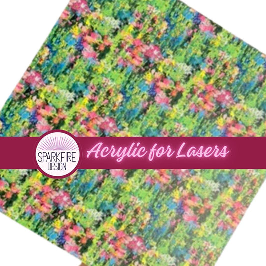 Pink and Green Brushstroke Patterned Cast Acrylic, Flex and Wood for Lasers