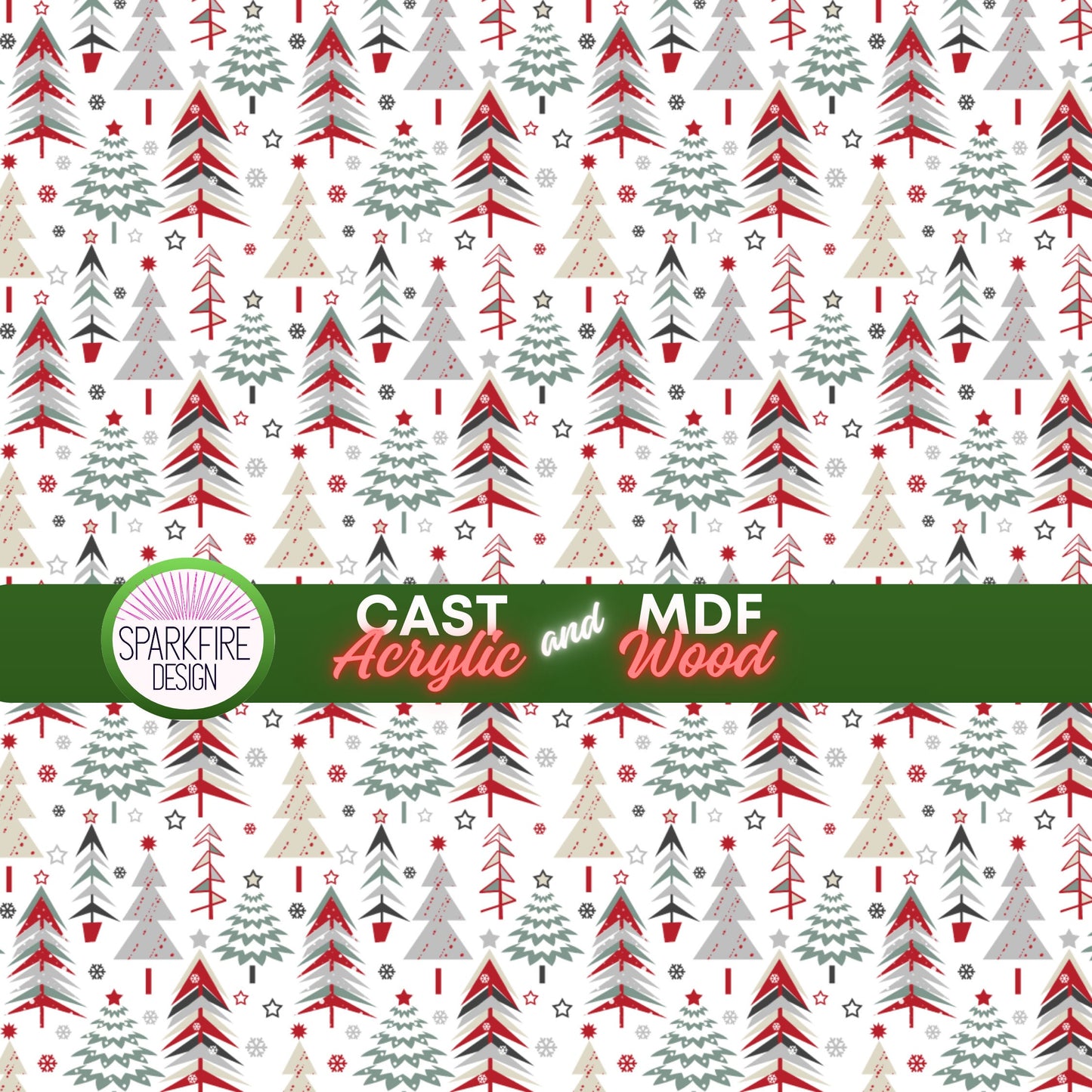 Christmas Tree Patterned Acrylic Sheets | Christmas Acrylic Patterns- Red Gray Trees