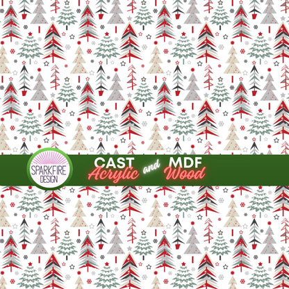 Christmas Tree Patterned Acrylic Sheets | Christmas Acrylic Patterns- Red Gray Trees