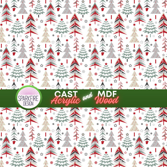 Christmas Tree Patterned Acrylic Sheets | Christmas Acrylic Patterns- Red Gray Trees