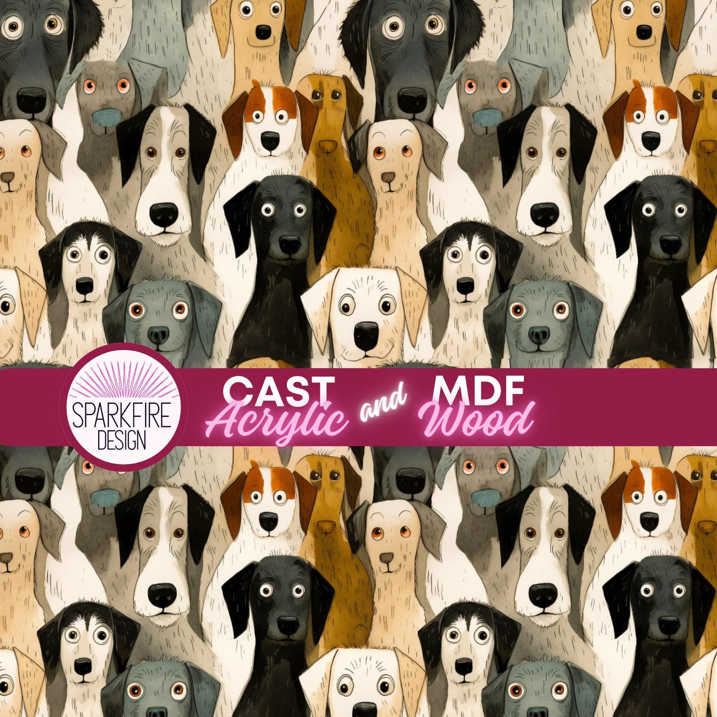 Dogs Patterned Cast Acrylic, Flex and Wood for Lasers