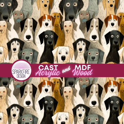 Dogs Patterned Cast Acrylic, Flex and Wood for Lasers