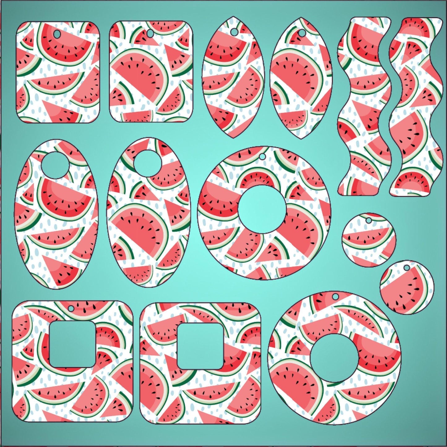 watermelon slices cut out and placed on a blue background
