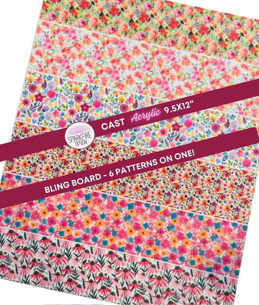 Floral Patterned Cast Acrylic Sheets - Printed White Core UV Acrylic for Laser Cutting - 9.5x12 Inches