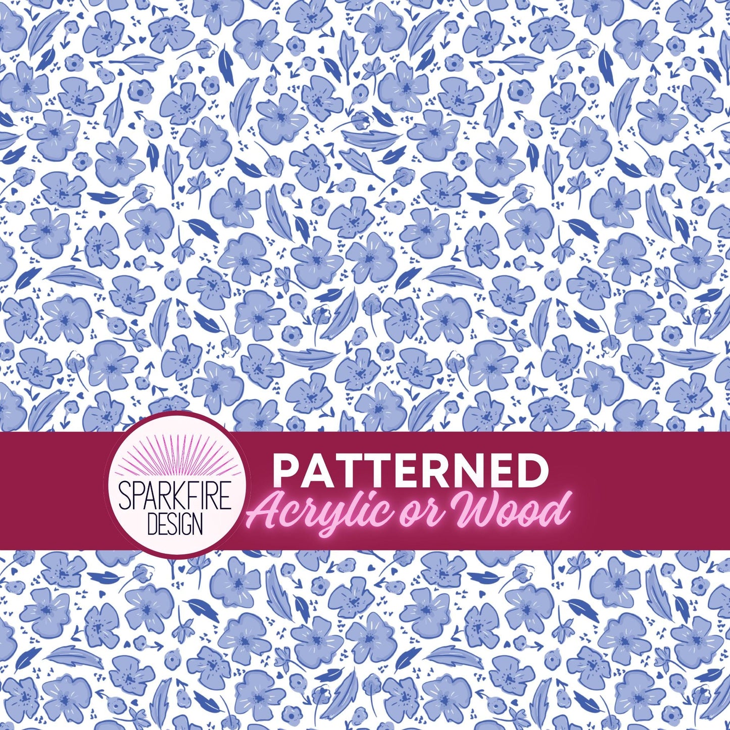Blue Floral Acrylic Sheet | Boho Floral Design on Cast Acrylic Material - Laser Ready Patterned Cast Acrylic, Flex and Wood for Lasers