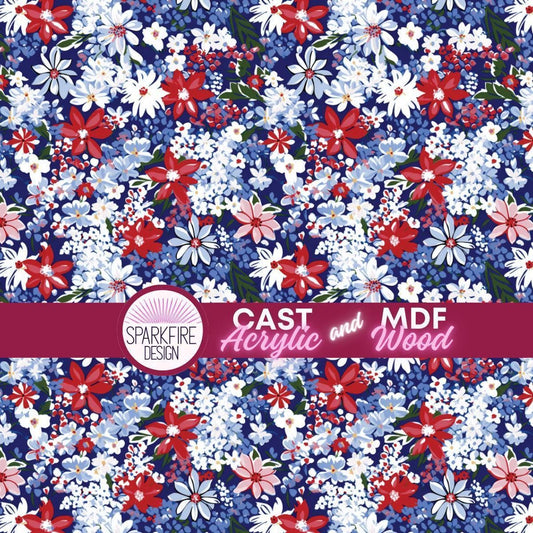 Red, White and Blue Patterned acrylic sheet for laser cutting. The pattern is patriotic, 4th of July, and patriotic.
