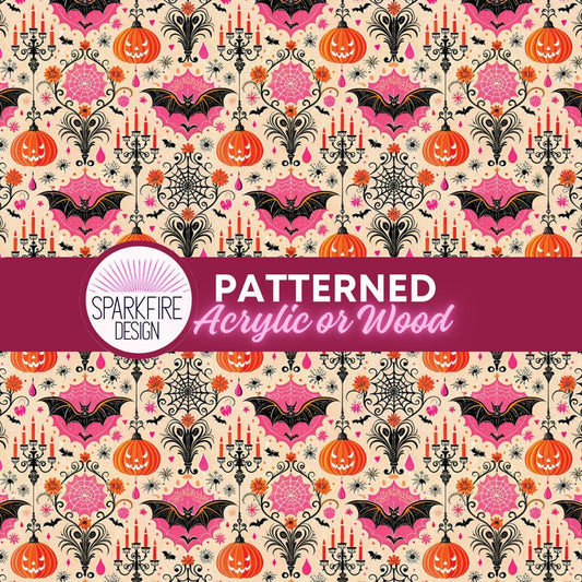 Halloween Patterned Acrylic, Pumpkin Bats Laser Cut Sheet
