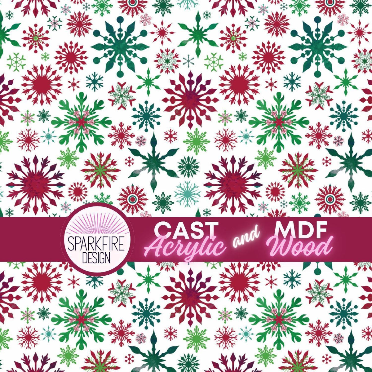 Snowflake Patterned Acrylic, Christmas Laser Sheet, Red Green UV