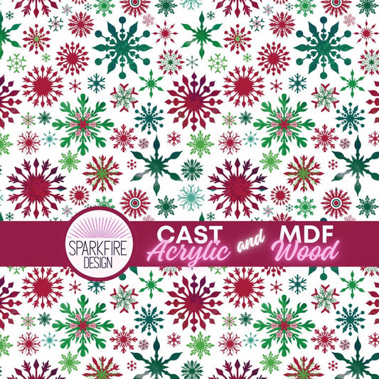 Snowflake Patterned Acrylic, Christmas Laser Sheet, Red Green UV