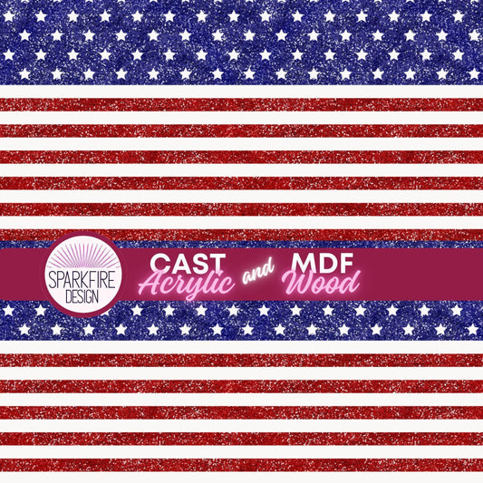 Red, White and Blue Flag Patterned acrylic sheet for laser cutting. The pattern is patriotic, 4th of July, and patriotic.