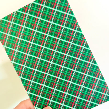 UV Printed Acrylic - Red Green Plaid Patterned White Core Sheet for Laser Cutting Patterned Cast Acrylic, Flex and Wood for Lasers