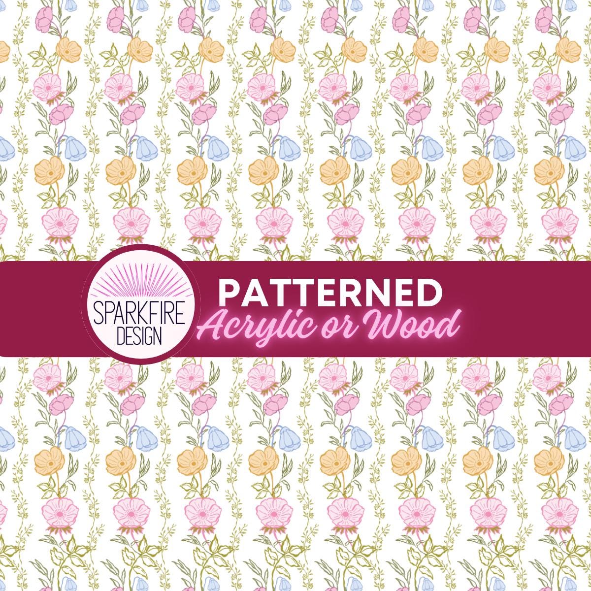 Patterned Acrylic Sheets, Pastel Floral Cast Sheet For Laser Cut