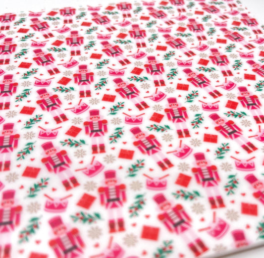 Nutcracker Pink Christmas Patterned Acrylic Sheet - Nutcracker Christmas Design for Laser Cutting