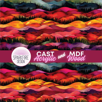 Sunset Mountains Patterned Cast Acrylic, Flex and Wood for Lasers