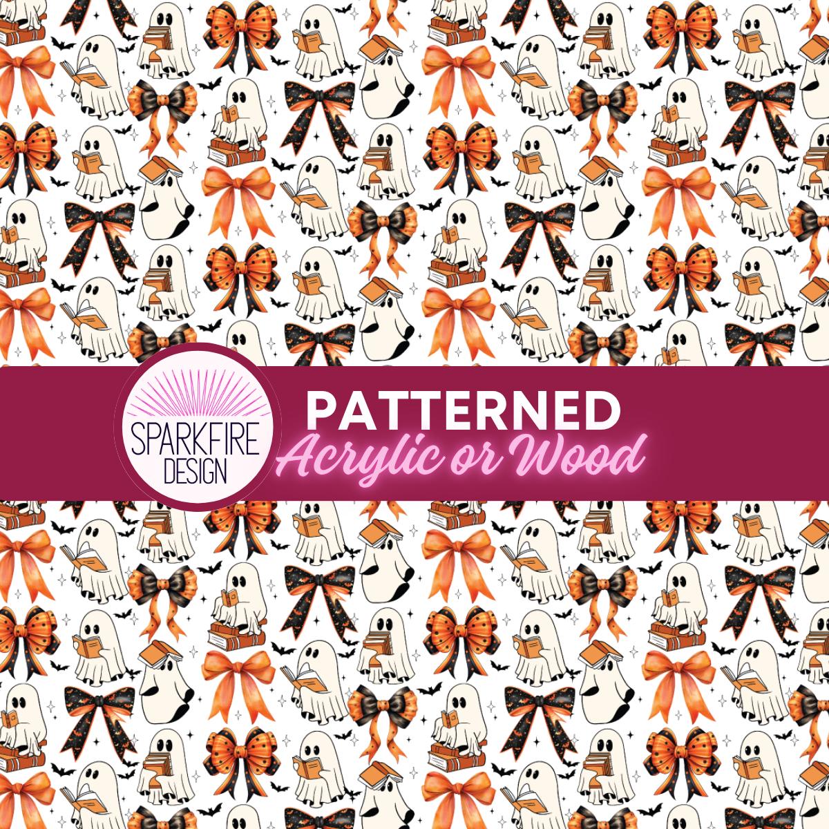 Football Patterned Sheet – Pink Halloween Ghosts & Bows | Laser Cuttable Acrylic, Wood and Flex