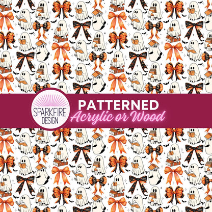 Football Patterned Sheet – Pink Halloween Ghosts & Bows | Laser Cuttable Acrylic, Wood and Flex